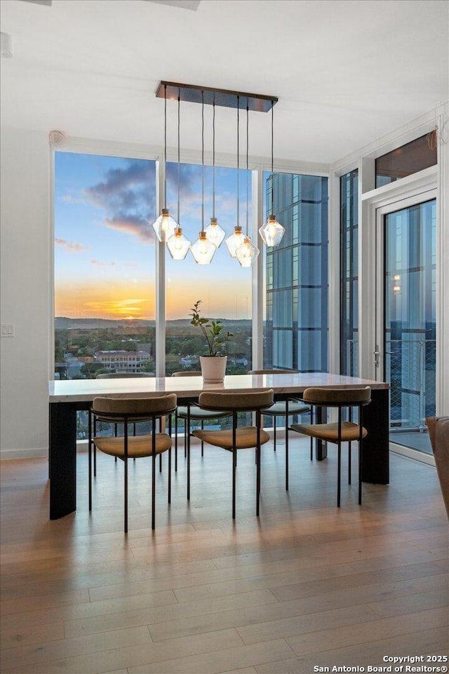 313 17th Unit, Austin, TX 78701 - dining space featuring a wall of windows and wood finished floors