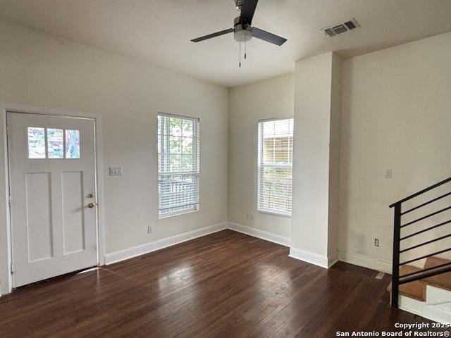 1014 Montana, San Antonio, TX 78203 - entrance foyer featuring stairs, wood finished floors, and ceiling fan