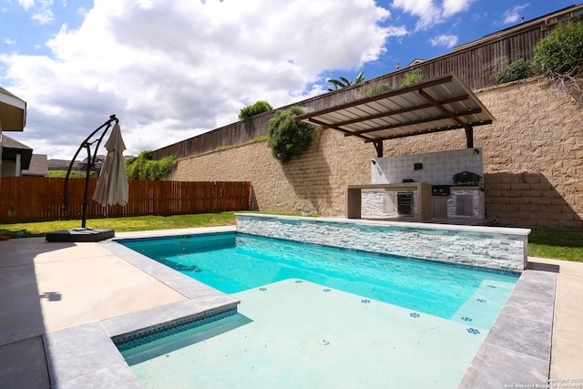 2863 Tortuga Verde, San Antonio, TX 78245 - view of pool with an outdoor kitchen, a fenced backyard, and a patio