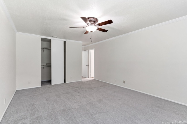 3410 Lone Valley St, San Antonio, TX 78247 - unfurnished bedroom with ornamental molding, a closet, carpet, and ceiling fan