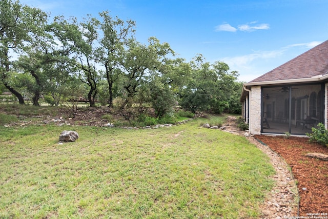 106 Oak Meadow Ln, Boerne, TX 78006 - view of grassy yard featuring a sunroom and a ceiling fan