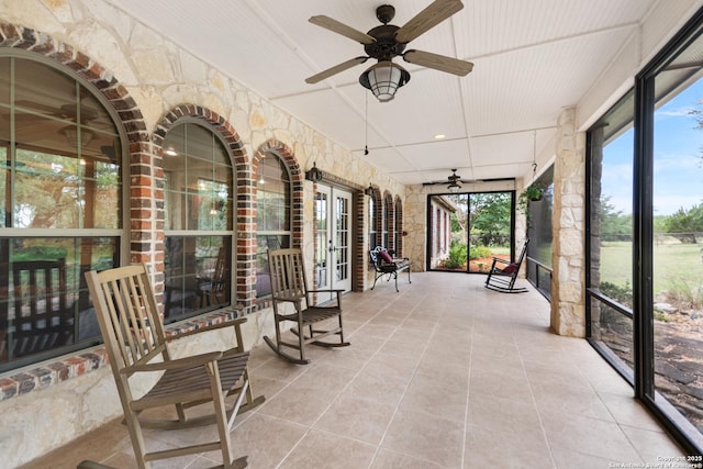 106 Oak Meadow Ln, Boerne, TX 78006 - unfurnished sunroom with a ceiling fan and french doors