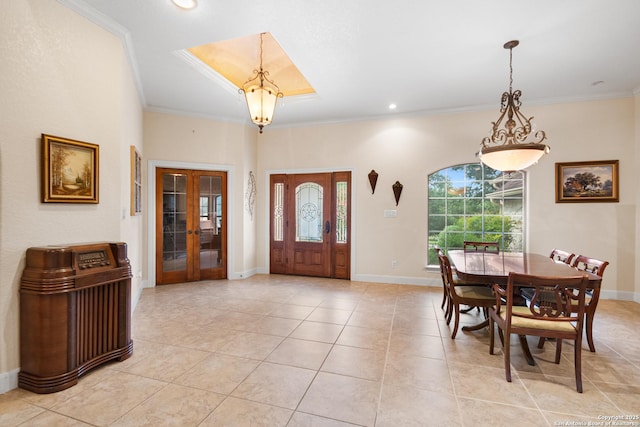 106 Oak Meadow Ln, Boerne, TX 78006 - entryway with ornamental molding, french doors, light tile patterned floors, and recessed lighting