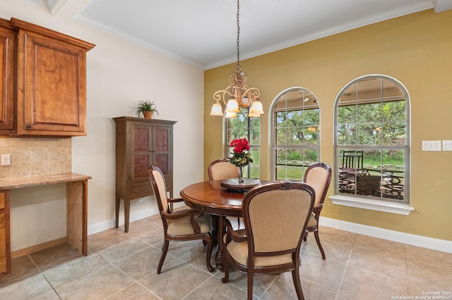 106 Oak Meadow Ln, Boerne, TX 78006 - dining area featuring ornamental molding, a chandelier, and light tile patterned floors