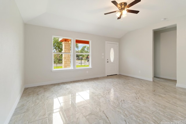 10302 Renova, San Antonio, TX 78214 - entryway featuring ceiling fan, light marble finish floors, and vaulted ceiling