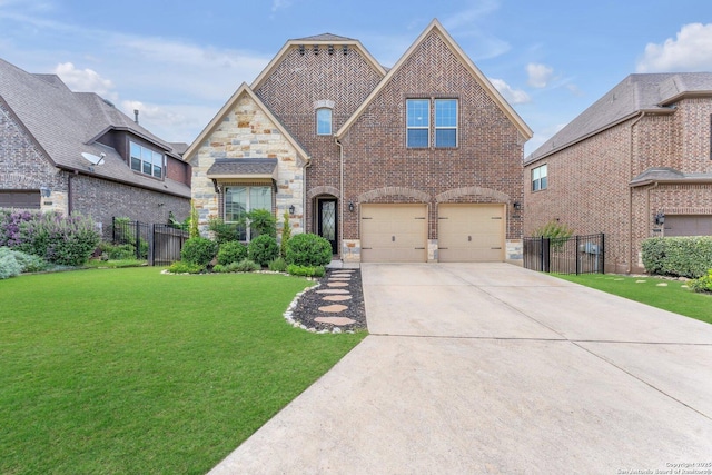 27306 Dana Crk, Boerne, TX 78015 - french country style house featuring brick siding, concrete driveway, a garage, and stone siding