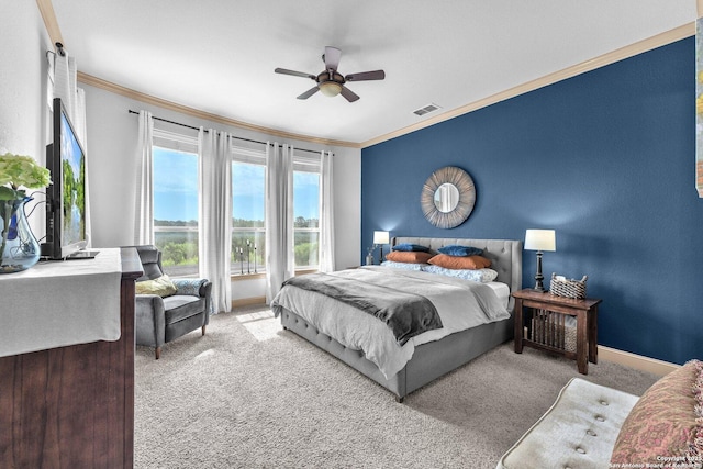 27306 Dana Crk, Boerne, TX 78015 - bedroom featuring crown molding, carpet flooring, and ceiling fan