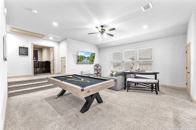 27306 Dana Crk, Boerne, TX 78015 - recreation room with attic access, carpet floors, a ceiling fan, billiards, and recessed lighting
