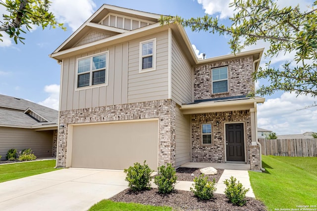 13609 Mineral Wl, San Antonio, TX 78253 - craftsman-style home featuring an attached garage, driveway, brick siding, and board and batten siding