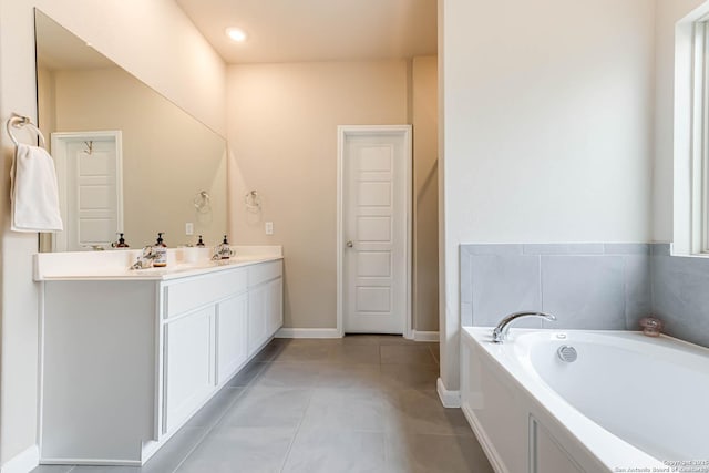 13609 Mineral Wl, San Antonio, TX 78253 - full bath with a bath, double vanity, tile patterned floors, and recessed lighting