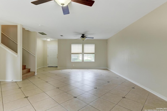 11906 Creek Peak, San Antonio, TX 78253 - unfurnished room featuring ceiling fan, stairs, and light tile patterned floors