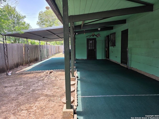 115 Dumont, San Antonio, TX 78227 - view of swimming pool featuring a fenced backyard, ceiling fan, and a patio area