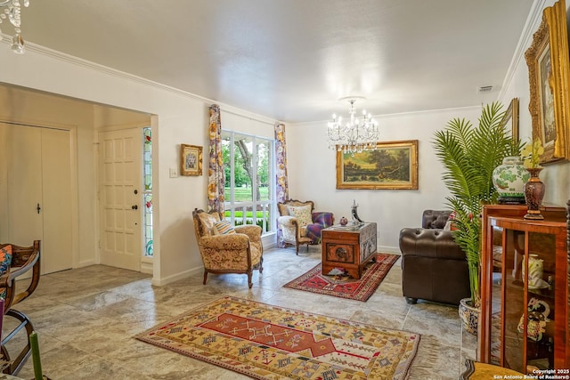 505 Winfield Blvd, Windcrest, TX 78239 - living area featuring a chandelier and ornamental molding