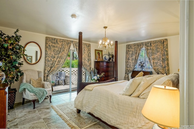 505 Winfield Blvd, Windcrest, TX 78239 - bedroom featuring access to exterior and a chandelier