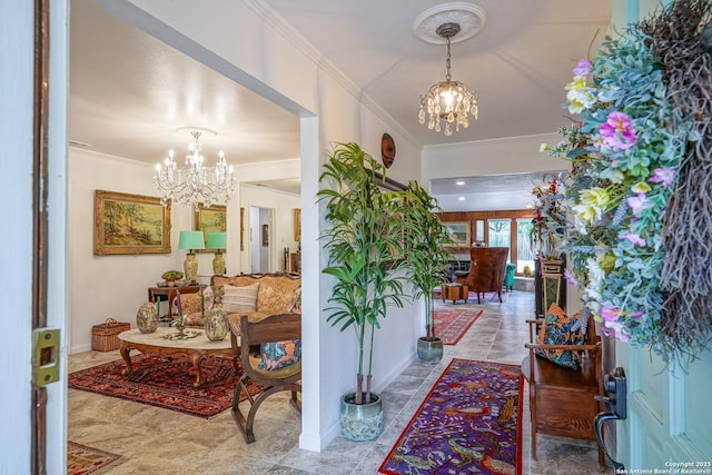 505 Winfield Blvd, Windcrest, TX 78239 - foyer entrance featuring a chandelier and ornamental molding