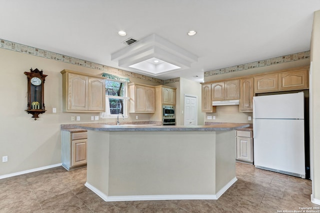 2434 Trace Oak, San Antonio, TX 78232 - kitchen featuring stainless steel appliances, light brown cabinets, under cabinet range hood, light countertops, and a kitchen island