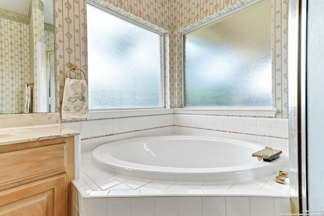 2434 Trace Oak, San Antonio, TX 78232 - full bath with wallpapered walls, a garden tub, and vanity
