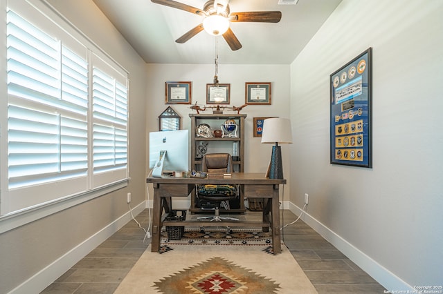 919 Pinto Cyn, Bandera, TX 78003 - office area with ceiling fan and wood finished floors