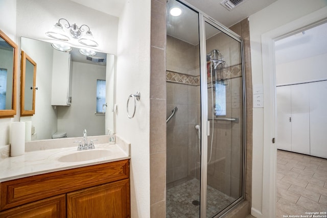 2814 Rim Rock, San Antonio, TX 78251 - full bath with a stall shower, vanity, and tile patterned flooring