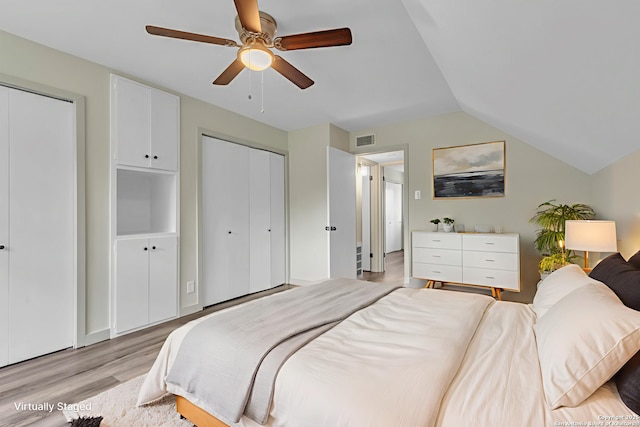 11115 Rendezvous, San Antonio, TX 78216 - bedroom with light wood finished floors, lofted ceiling, and a ceiling fan