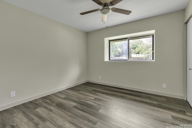 11115 Rendezvous, San Antonio, TX 78216 - empty room with a ceiling fan and dark wood finished floors