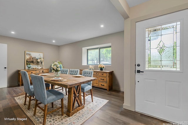 11115 Rendezvous, San Antonio, TX 78216 - dining space with dark wood-style flooring and recessed lighting