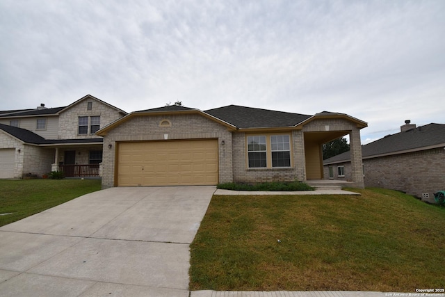 1510 June Berry, San Antonio, TX 78260 - view of front of house featuring a garage, a front lawn, concrete driveway, and brick siding