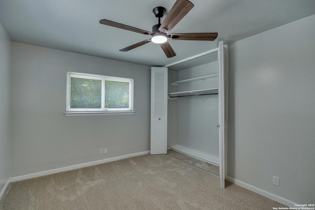 8302 Hastings, San Antonio, TX 78239 - unfurnished bedroom with light colored carpet, a closet, and ceiling fan