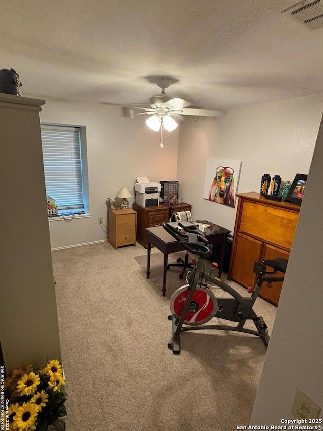 3716 Scenic Dr, Schertz, TX 78108 - carpeted office with a ceiling fan and a textured ceiling