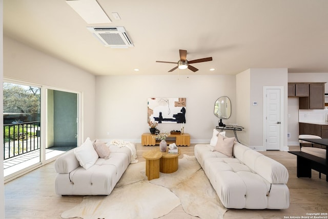 419 Ira Ave Unit 1102, San Antonio, TX 78209 - living room featuring light wood-style flooring, recessed lighting, and a ceiling fan