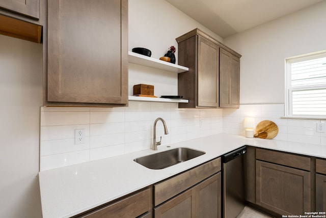 419 Ira Ave Unit 1102, San Antonio, TX 78209 - kitchen with dishwasher, open shelves, backsplash, and light countertops