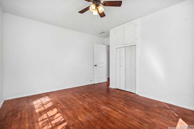 231 Craigmont, San Antonio, TX 78213 - unfurnished bedroom featuring wood finished floors, a closet, and a ceiling fan