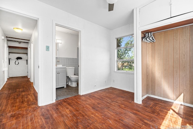 231 Craigmont, San Antonio, TX 78213 - unfurnished bedroom featuring hardwood / wood-style flooring, ensuite bathroom, and ceiling fan