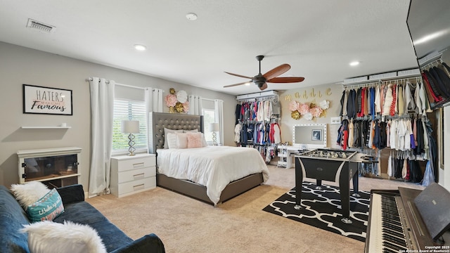 212 Wentworth, Spring Branch, TX 78070 - bedroom featuring light carpet, recessed lighting, and ceiling fan