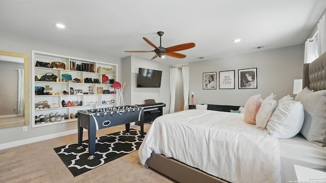 212 Wentworth, Spring Branch, TX 78070 - bedroom featuring carpet floors, recessed lighting, and ceiling fan