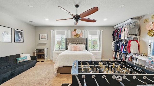 212 Wentworth, Spring Branch, TX 78070 - carpeted bedroom featuring a ceiling fan and recessed lighting