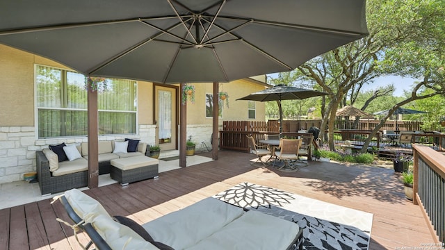 212 Wentworth, Spring Branch, TX 78070 - wooden deck with outdoor dining space and outdoor lounge area