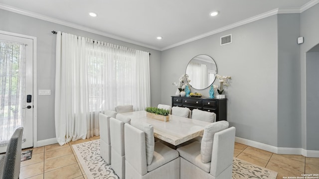 212 Wentworth, Spring Branch, TX 78070 - dining space with light tile patterned floors, ornamental molding, and recessed lighting