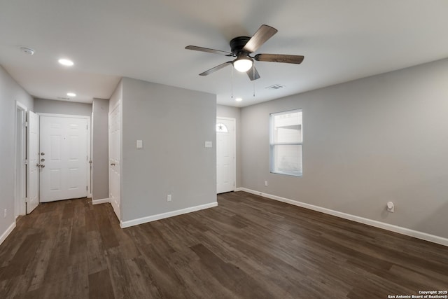 315 Bundy, San Antonio, TX 78220 - empty room with dark wood-style floors, ceiling fan, a smoke detector, and recessed lighting