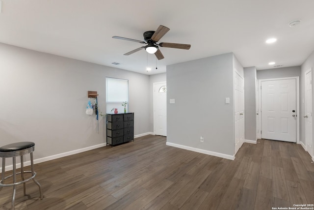 315 Bundy, San Antonio, TX 78220 - unfurnished room featuring dark wood-style floors, ceiling fan, a smoke detector, and recessed lighting