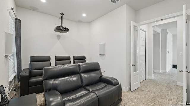 1606 Folk Victorian, New Braunfels, TX 78132 - home theater room featuring carpet and recessed lighting