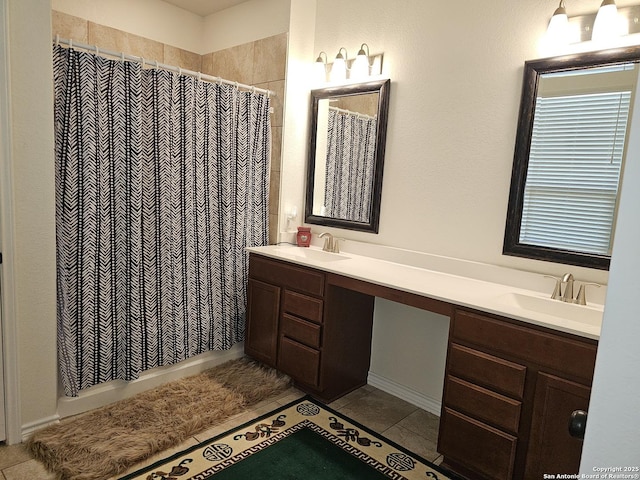 111 Lone Fls, Universal City, TX 78148 - full bathroom featuring double vanity, a shower with curtain, and tile patterned floors