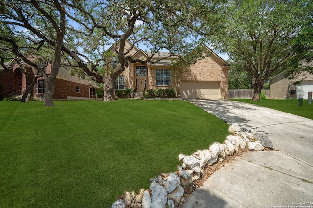 3837 Arroyo Seco, Schertz, TX 78154 - traditional-style home with driveway, a garage, and stone siding