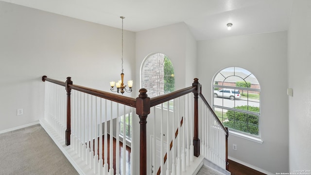 2166 Jolie, New Braunfels, TX 78130 - stairway featuring a chandelier and lofted ceiling