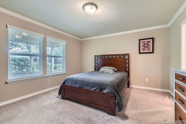 3354 Blossom Row, San Antonio, TX 78253 - bedroom featuring carpet, crown molding, and a textured ceiling