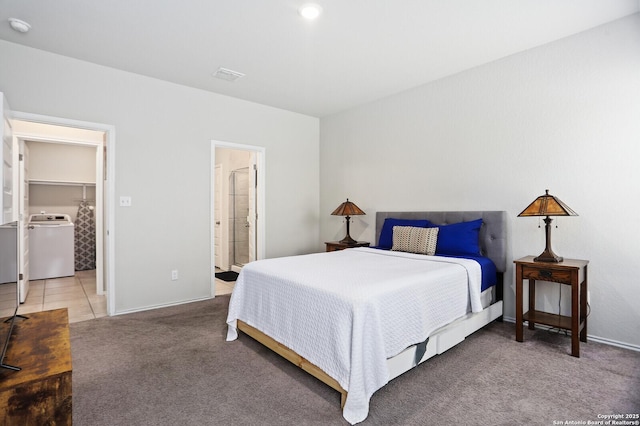 7883 Abbey, San Antonio, TX 78218 - bedroom with carpet, washer / dryer, and ensuite bathroom