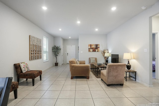 7883 Abbey, San Antonio, TX 78218 - living room featuring light tile patterned floors and recessed lighting