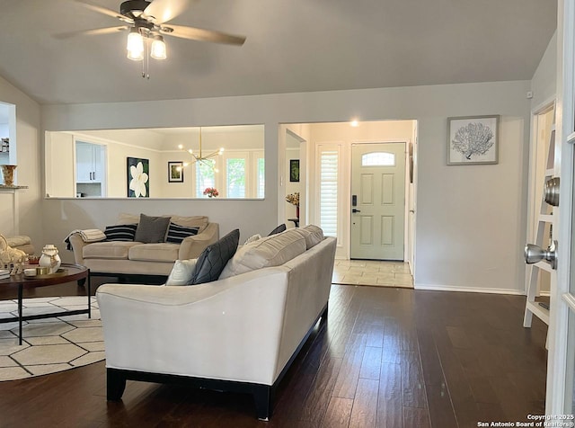 15115 Mission Oaks St, San Antonio, TX 78232 - living room with wood-type flooring, a ceiling fan, and a chandelier