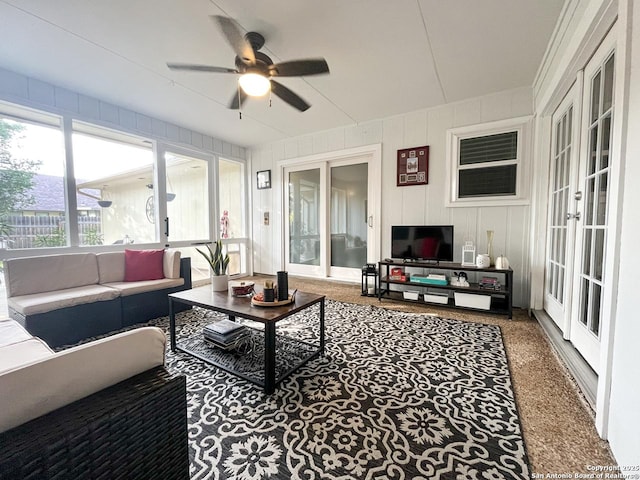 15115 Mission Oaks St, San Antonio, TX 78232 - sunroom / solarium with a ceiling fan, an outdoor hangout area, and french doors
