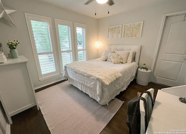 15115 Mission Oaks St, San Antonio, TX 78232 - bedroom with dark wood-style floors and ceiling fan